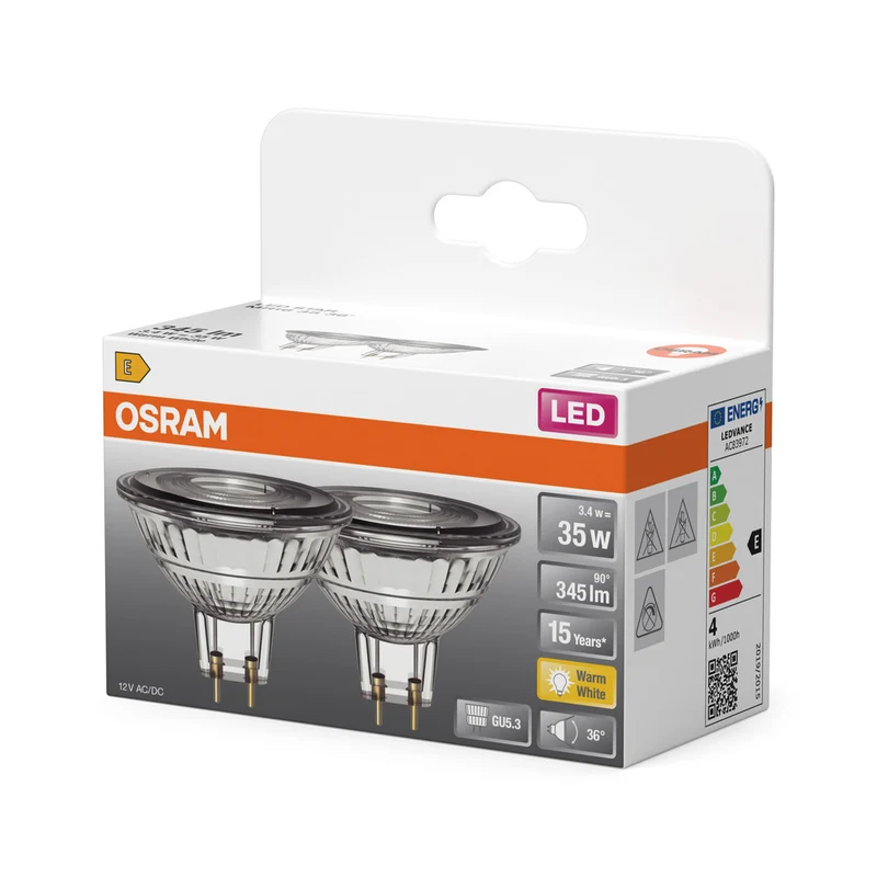 OSRAM Star LED Reflektorlampe für GU5.3-Sockel, klares Glas ,Warmweiß (2700K), 345 Lumen, Ersatz für herkömmliche 35W-Leuchtmittel, nicht dimmbar, 2-er Pack
