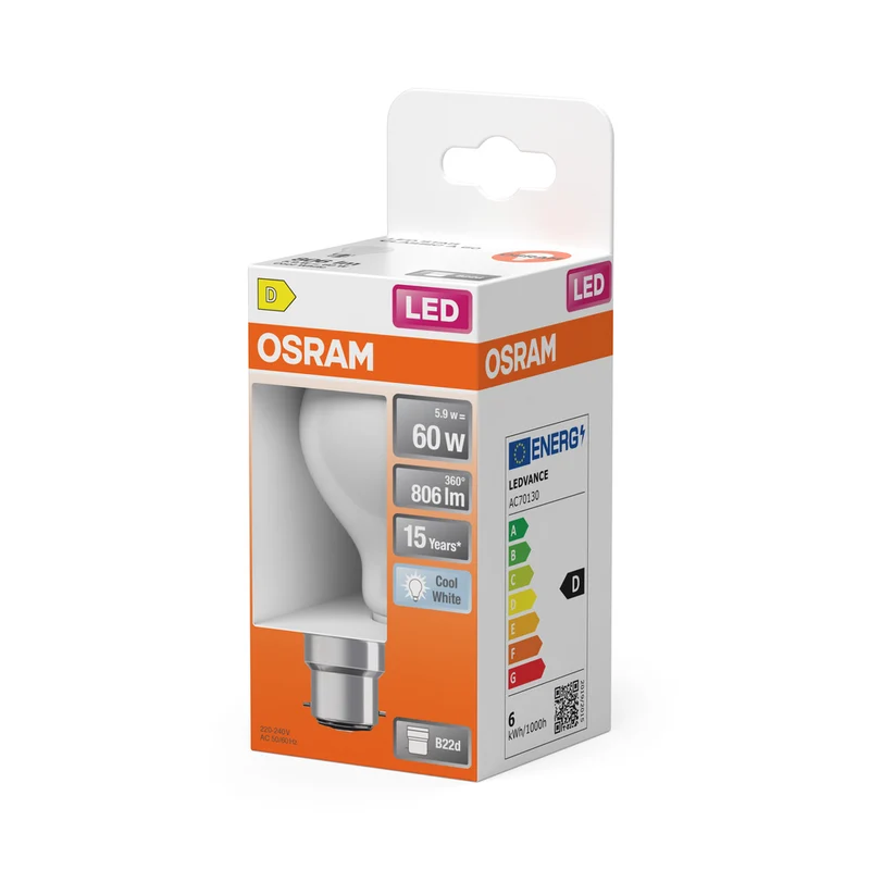 OSRAM LED Lampe LED Retrofit CLASSIC A 6.5W 840 Frosted B22d, 806 lm, 4000 K, Kaltweiß
