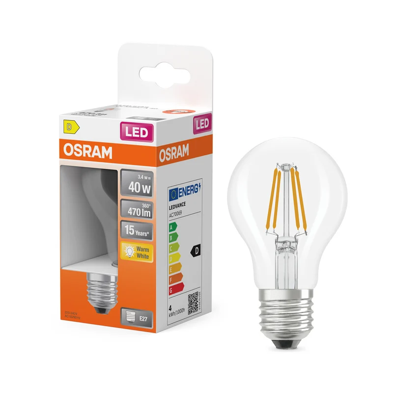 OSRAM LED Retrofit Classic A LED Lampe (ex 40W) 4W / 2700K Warmweiß E27