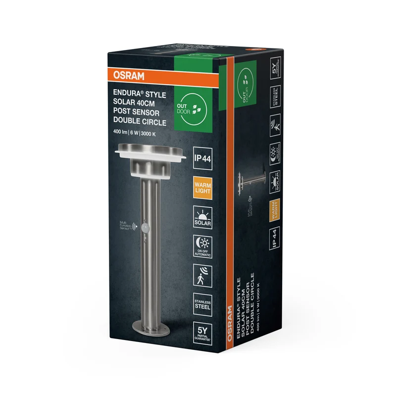 OSRAM ENDURA Style Solar LED Außenwandleuchte Edelstahl, Bewegungs- & Lichtsensor, 3 Modi, IP44, edles Design für Terrasse & Garten