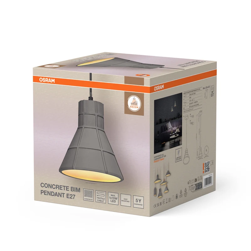 OSRAM DECOR Concrete Beton Pendelleuchte, E27, 200 mm
