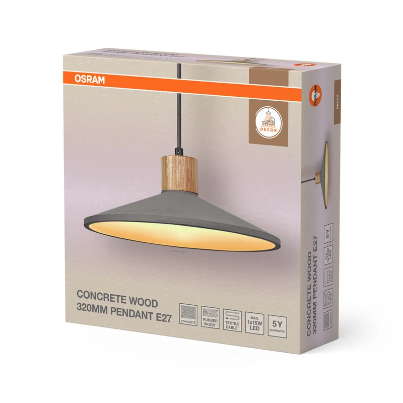 OSRAM DECOR Concrete Wood Beton Pendelleuchte, E27, 320 mm