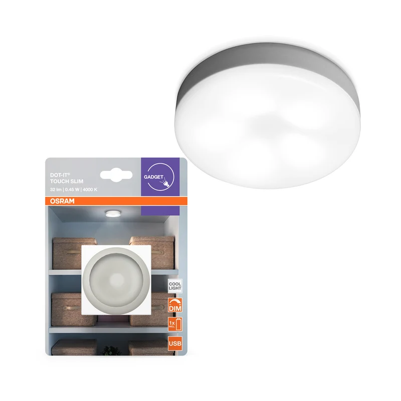 OSRAM Batteriebetriebene Leuchte LED für Wand/Schrankunterseiten, DOT-it Touch 0,45 W, 5V Kaltweiß 4000K
