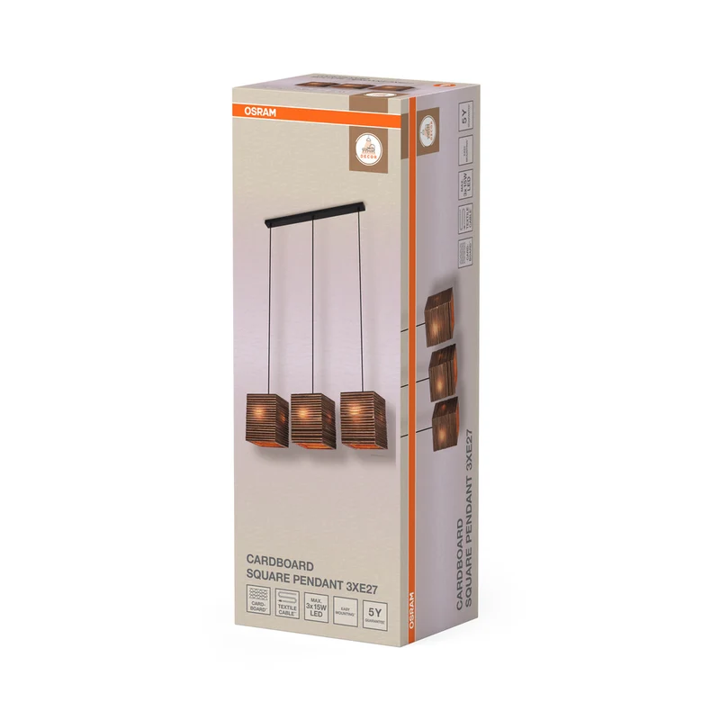 OSRAM DECOR Pendelleuchte Decor Cardboard Square braun, 3xE27