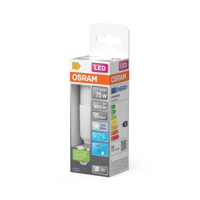 OSRAM LED PCR CLASSIC STICK LAMP in Stick-Form, LED-Lampe, Matt, 9,5 W, (ex 75 W), 1055 lm, Kaltweiß, 4000 K, 15000 h, CRI 80