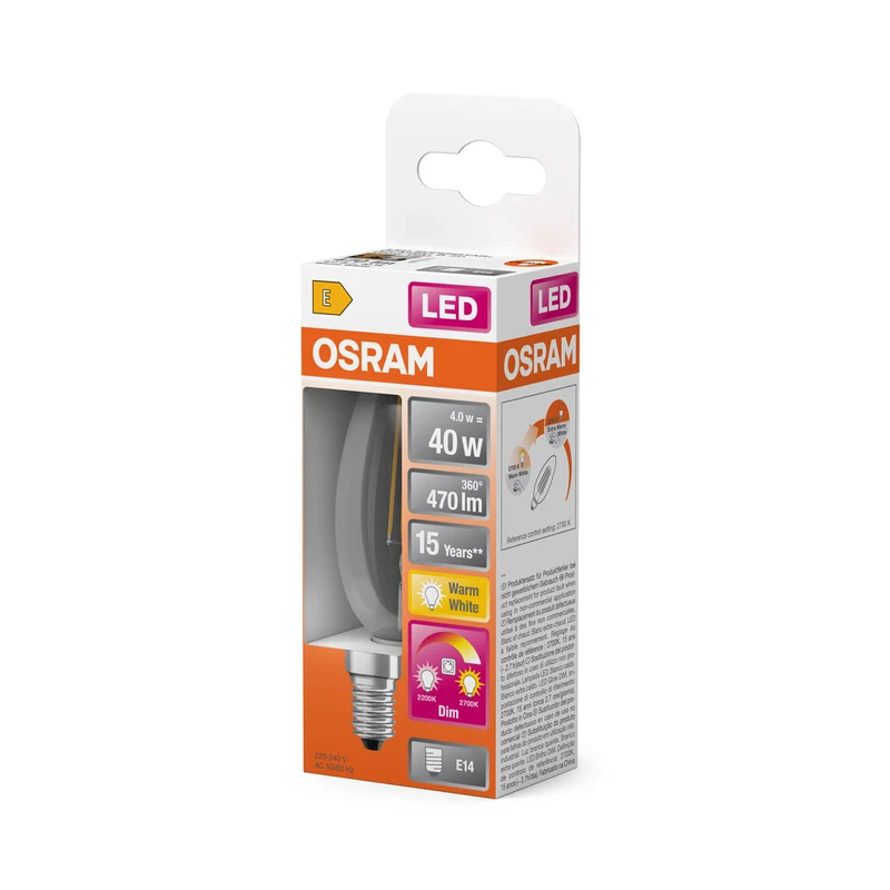 OSRAM LED Lampe LED SUPERSTAR CLASSIC B GLOWdim 4W 822…827 E14, 470 lm, 2200…2700 K, Tunable Warm White