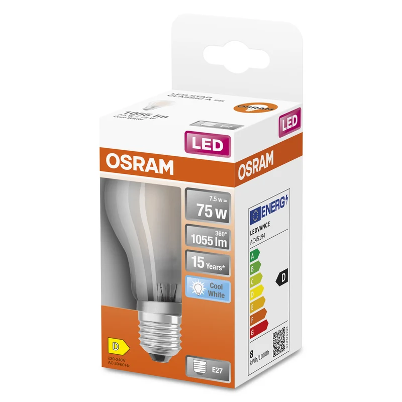 OSRAM LED Lampe LED Retrofit CLASSIC A 7.5W 840 Frosted E27, 1055 lm, 4000 K, Kaltweiß