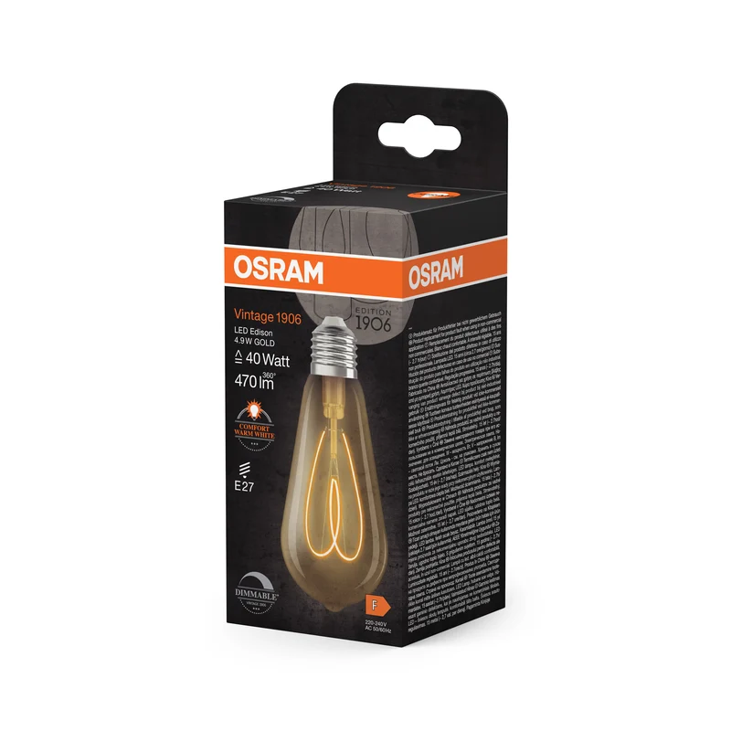 OSRAM Vintage 1906 Edison LED-Lampe Gold, 4.9W, 470lm, E27 , Comfort warm white