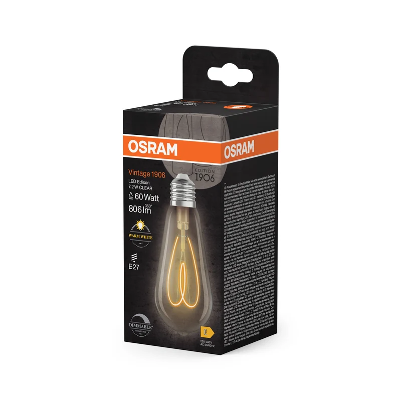 OSRAM Vintage 1906 Edison LED-Lampe Klar, 7.2W, 806lm, E27 , Warmweiß