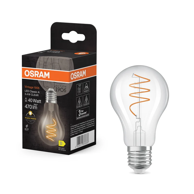 OSRAM Vintage 1906 Classic LED-Lampe Klar, 3.4W, 470lm, E27 , Warmweiß