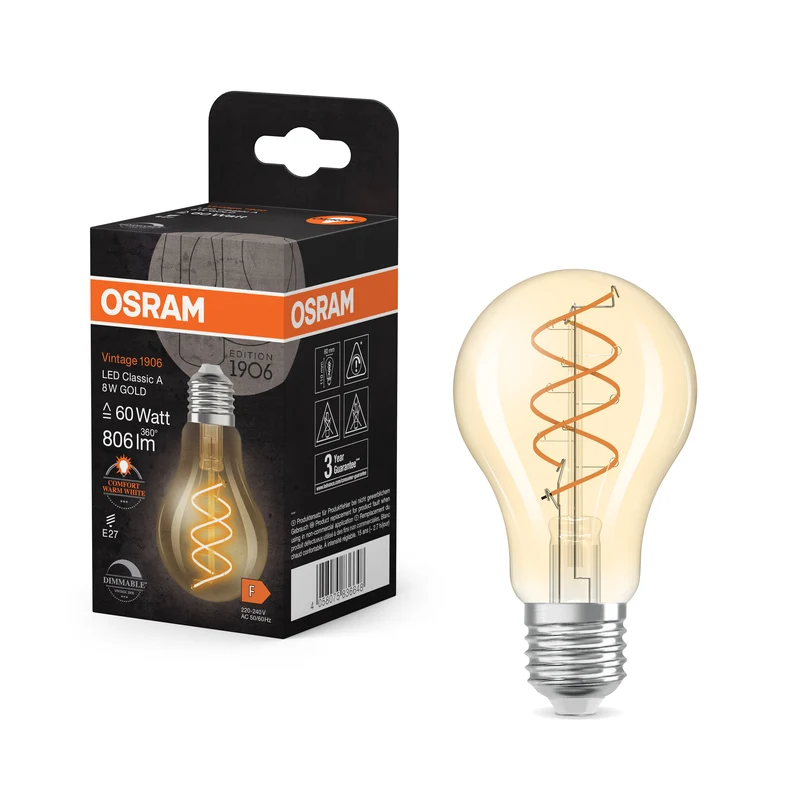 OSRAM Vintage 1906 Classic LED-Lampe Gold, 8W, 806lm, E27 , Comfort warm white