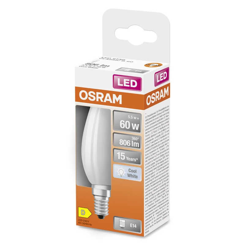 OSRAM LED Star Classic Lampe, Minikerze, 5.5W, Frosted, E14 , Kaltweiß