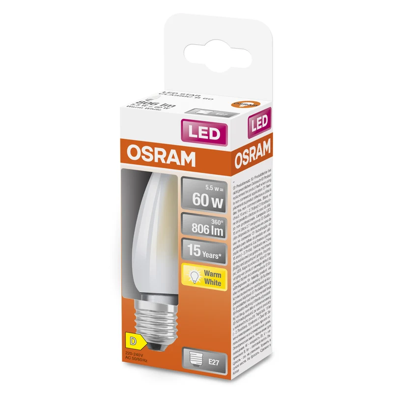 OSRAM LED Star Classic Lampe, Minikerze, 5.5W, Frosted, E27 , Warmweiß