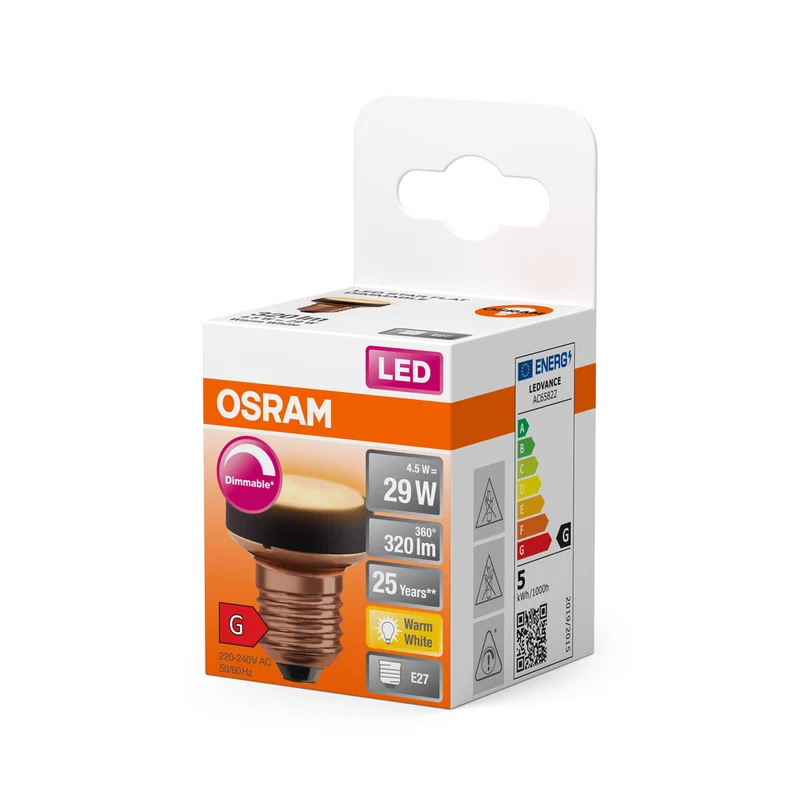 OSRAM LED FLAT LAMP Ultrakompakte LED Designlampe, dimmbar, 2700K, 3.5W, Matt, E27 , Warmweiß