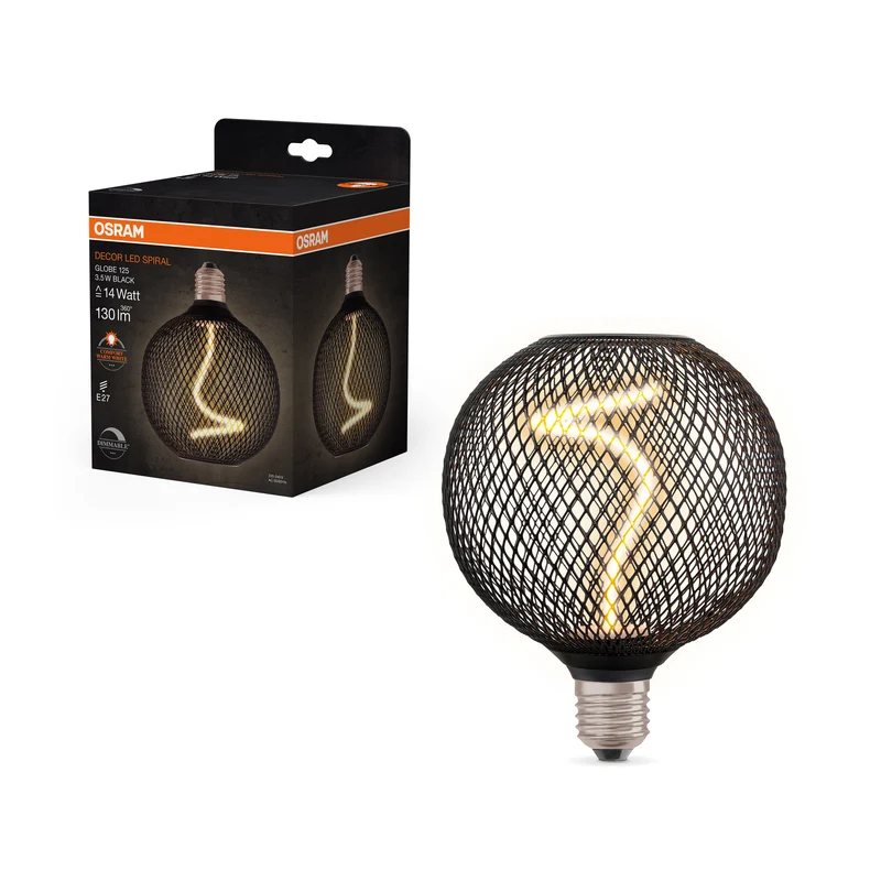 OSRAM DECOR LED Spiralfilament Lampe Globe, Schwarz, 3.5W, 130lm , Comfort warm white , E27