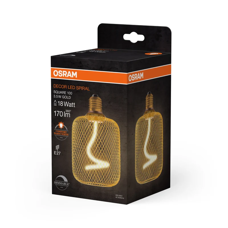OSRAM DECOR LED Spiralfilament Lampe Quadrat, Gold, 3.5W, 170lm , Comfort warm white , E27