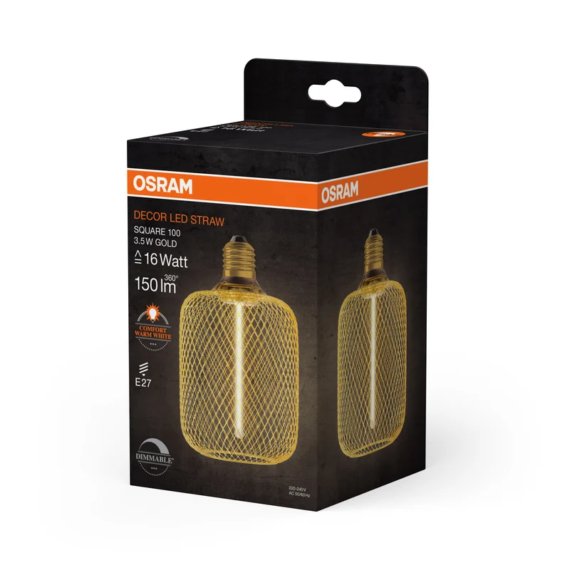 OSRAM DECOR LED Strohfilament Lampe Quadrat, Gold, 3.5W, 150lm , Comfort warm white , E27