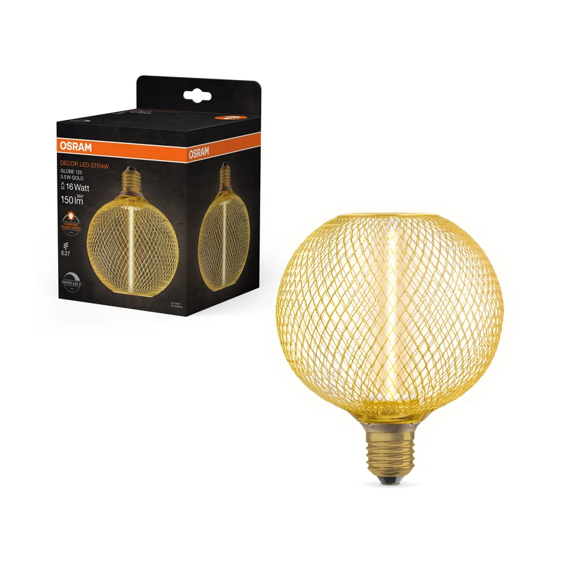 OSRAM DECOR LED Strohfilament Lampe Globe, Gold, 3.5W, 150lm , Comfort warm white , E27