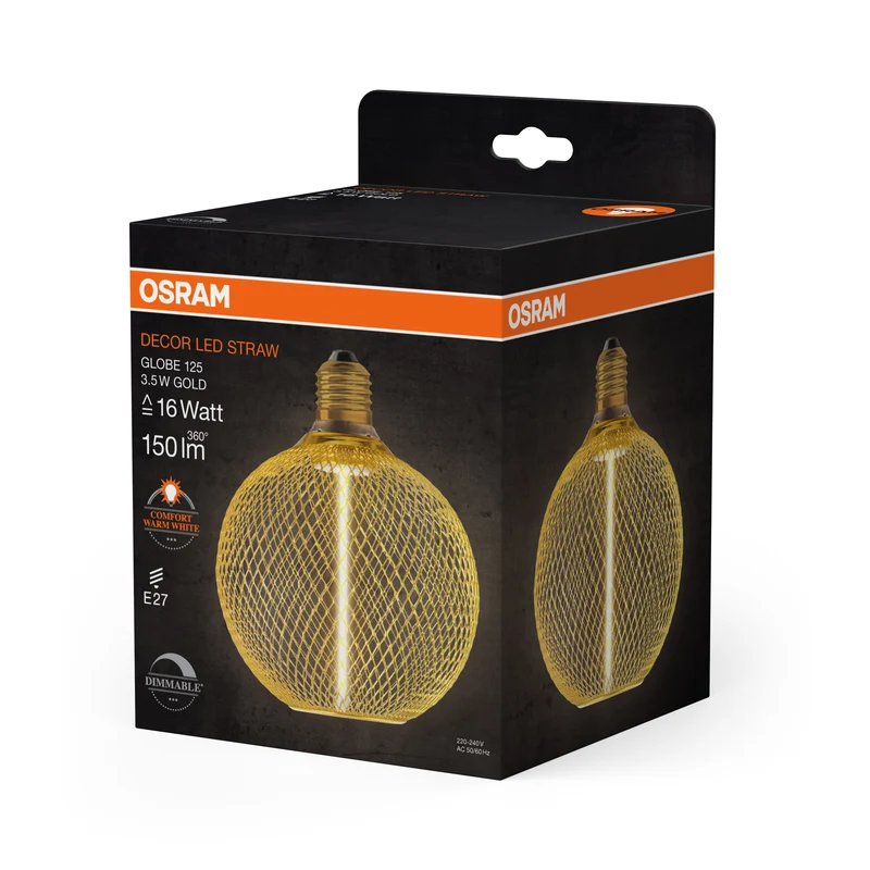 OSRAM DECOR LED Strohfilament Lampe Globe, Gold, 3.5W, 150lm , Comfort warm white , E27