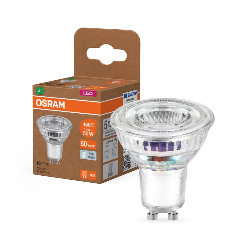 OSRAM LED LAMPS ENERGY EFFICIENCY REFLECTOR in PAR16-Form, LED-Spot, Bleifreies Glas, 2,5 W, (ex 50 W), 450 lm, Kaltweiß, 4000 K, Energieeffizienzklasse: A, CRI 80