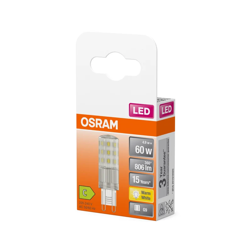 OSRAM LED Stiftsockellampe PIN 4.9W, 806lm, G9, 2700K , Warmweiß