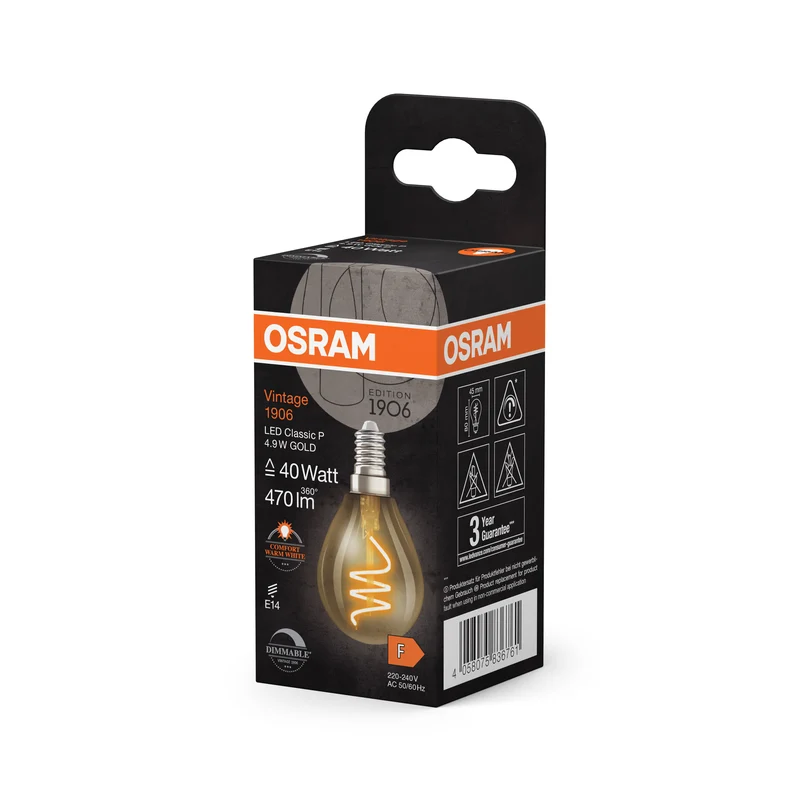 OSRAM Vintage 1906 Classic LED-Lampe Gold, 4.9W, 470lm, E14 , Comfort warm white