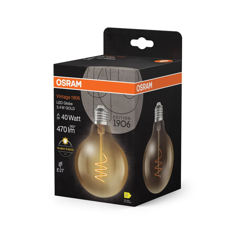 OSRAM Vintage 1906 Globe LED-Lampe Gold, 3.4W, 470lm, E27 , Warmweiß