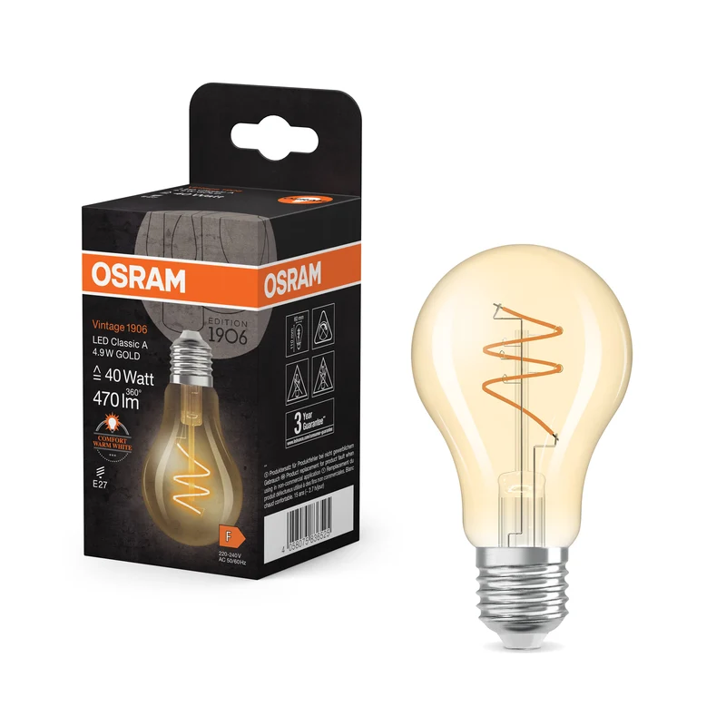 OSRAM Vintage 1906 Classic LED-Lampe Gold, 4.9W, 470lm, E27 , Comfort warm white