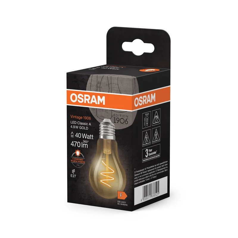OSRAM Vintage 1906 Classic LED-Lampe Gold, 4.9W, 470lm, E27 , Comfort warm white