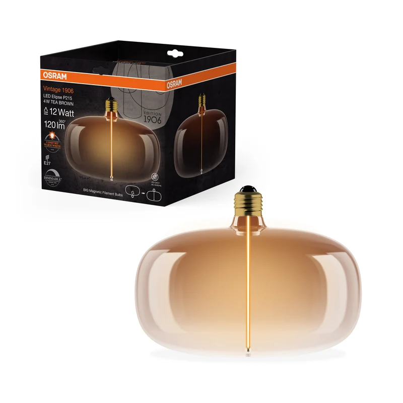 OSRAM Vintage 1906® LED BIG DECORATIVE BULB WITH FILAMENT-MAGNETIC STYLE LED-Lampe, dimmbar, Tea Brown, 4W, E27, ELIPSE , Comfort warm white