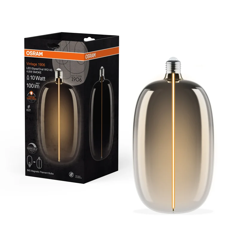 OSRAM Vintage 1906® LED BIG DECORATIVE BULB WITH FILAMENT-MAGNETIC STYLE LED-Lampe Smoke, dimmbar, 4.8 W, ELIPSE OVAL , Comfort warm white