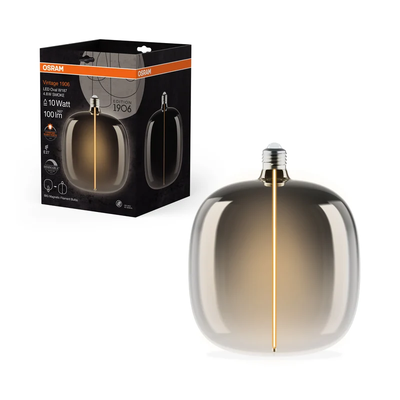 OSRAM Vintage 1906® LED BIG DECORATIVE BULB WITH FILAMENT-MAGNETIC STYLE LED-Lampe Smoke,dimmbar, 4.8W, E27, OVAL , Comfort warm white