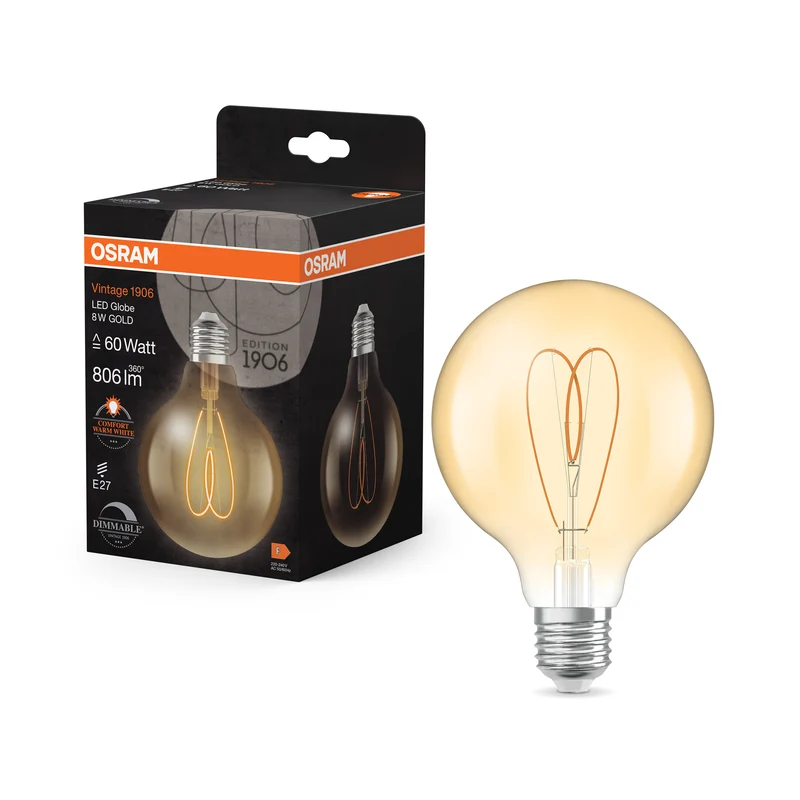 OSRAM Vintage 1906 Globe LED-Lampe Gold, 8W, 806lm, 95mm , Comfort warm white , E27