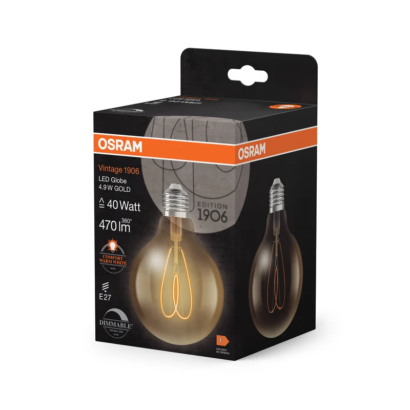 OSRAM Vintage 1906 Globe LED-Lampe Gold, 4.9W, 470lm, 95mm , Comfort warm white , E27