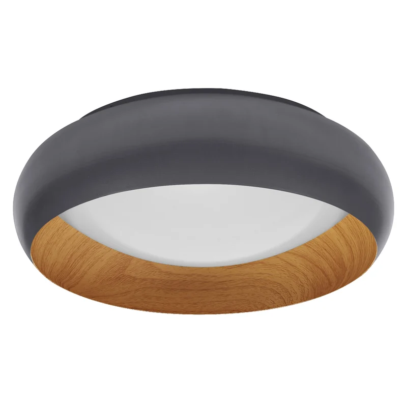 LEDVANCE ORBIS Livia LED-Deckenleuchte mit Metallring, grau/Holzdekor, 16W, 750lm, 3000K, 300mm, 830 freundliches Warmweiß, durch Klicken in 3-Stufen dimmbar, IP20, Schrauben/Dübel inklusive