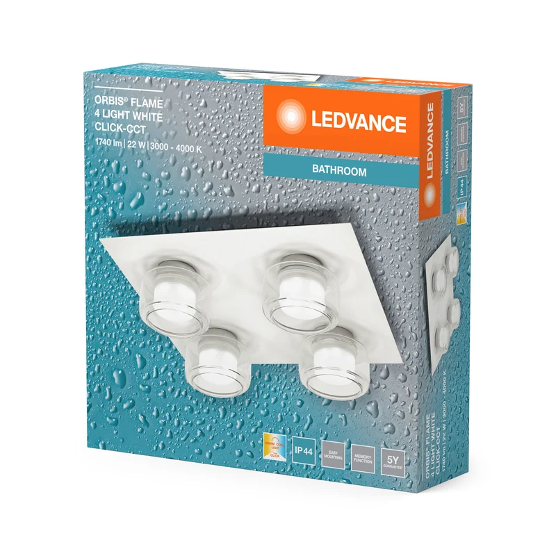 LEDVANCE ORBIS Flame Wand- und Deckenleuchte mit LED, weiß, 22W, 1400lm, 3000/4000K, Farbtemperatur über Wandschalter einstellbar (kaltweiß und warmweiß), IP44 Schutz vor Fremdkörpern und Spritzwasser