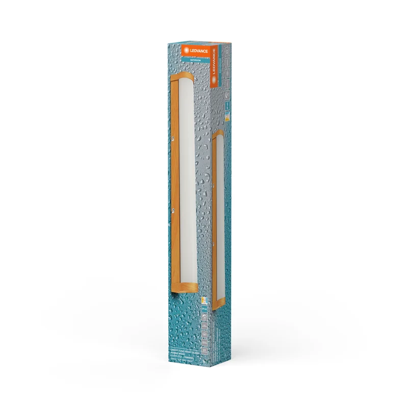 LEDVANCE ORBIS Tube LED-Spiegel-/Wandleuchte, gefrostetes Glas/Holzdekor, 12W, 1200lm, dimmbar, 3000/4000K über Wandschalter einstellbar, 60cm Durchmesser, IP44 Schutz vor Fremdkörpern/Spritzwasser