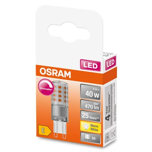 OSRAM LED Stiftsockellampe dimmbar (ex 40W) 4,4W / 2700K Warmweiß PIN G9