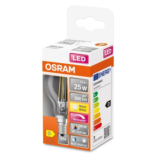 OSRAM SUPERSTAR+ CLASSIC P FIL 25 LED-Lampe, 2,2W, 300lm , Warmweiß , E14