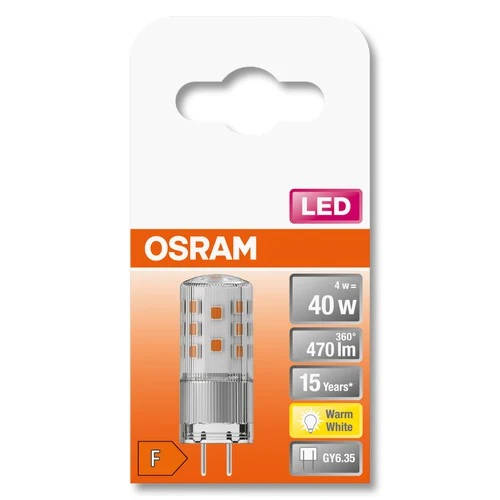 OSRAM LED Stiftsockellampe PIN 12V klar (ex 40W) 4W / 2700K Warmweiß GY6.35