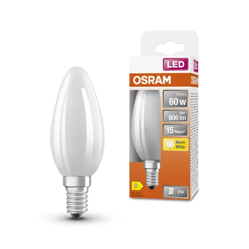 OSRAM Retrofit Classic B LED Lampe Kerzenform (ex 60W) 6W / 2700K Warmweiß E14