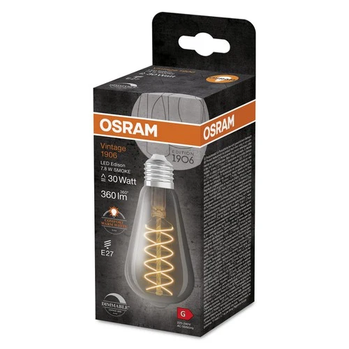 OSRAM Dimmbare LED-Lampen, Vintage-Edition, 30 Watts Ersatz, E27, ST64-shape, 1800 Kelvin, Warm Comfort Light, Klares Glas, single Pack
