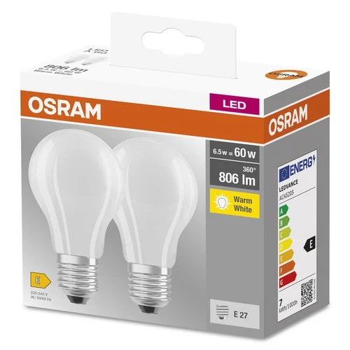 OSRAM BASE CL A GL FR 60 LED-Lampe, 6,5W, 806lm, Warmweiß, E27