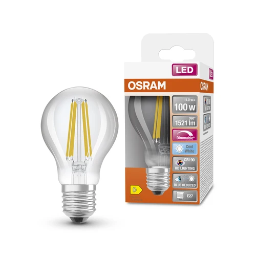 OSRAM Dimmbare LED-Lampe LED SUPERSTAR+ CL A FIL 100 dim 11W/940 E27 CRI90 BOX, E27 , Kaltweiß