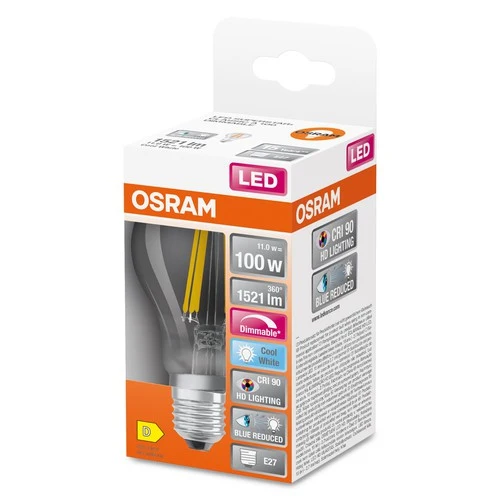 OSRAM Dimmbare LED-Lampe LED SUPERSTAR+ CL A FIL 100 dim 11W/940 E27 CRI90 BOX, E27 , Kaltweiß