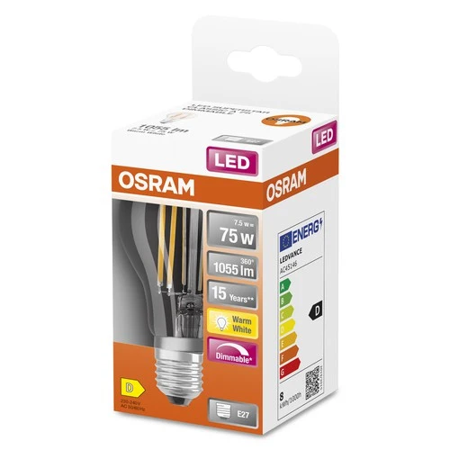 OSRAM LED Retrofit Classic A LED Lampe dimmbar (ex 75W) ) 9W / 2700K Warmweiß E27