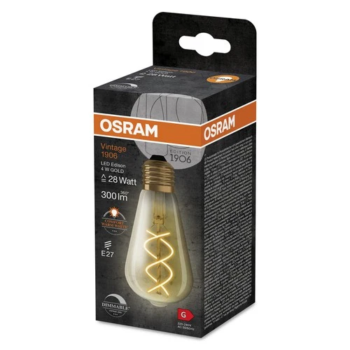 OSRAM Dimmbare LED-Lampen, Vintage-Edition, 28 Watts Ersatz, E27, ST64-shape, 2000 Kelvin, Comfort warm white, Klares Glas, single Pack