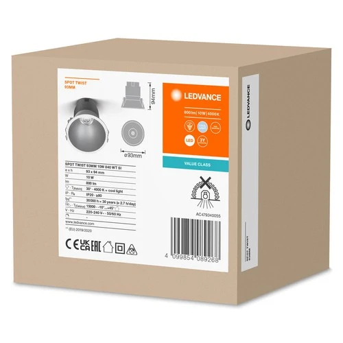 LEDVANCE SPOT TWIST Ø 93mm Downlight, silber, 10W, 800lm, 840 WT