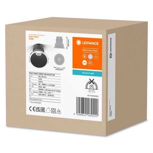 LEDVANCE SPOT TWIST Ø 93mm Downlight, sw, 10W, 800lm, 840 WT