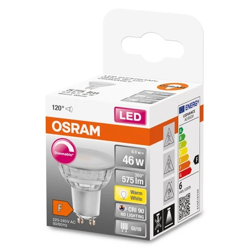 OSRAM Dimmbare LED Reflektor-Lampe LED SUPERSTAR + spot PAR16 GL 46 DIM 6,7W/927 CRI90 GU10 , Warmweiß